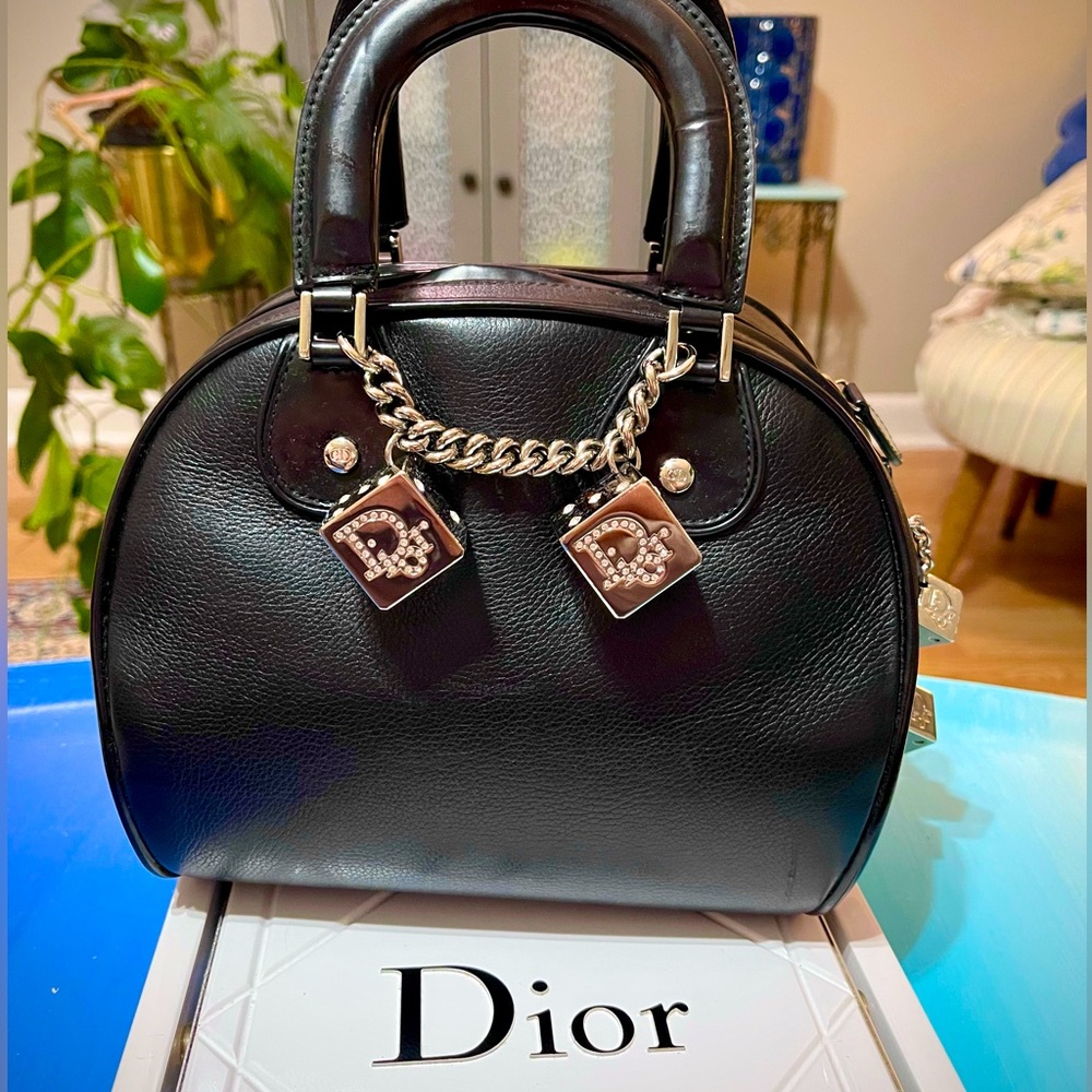 Dior Black Leather & Dice Charm Gambler Bag